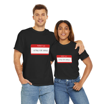 Hello I Am Voting For Kamala 2024 Funny Unisex Heavy Cotton Tee T-Shirt