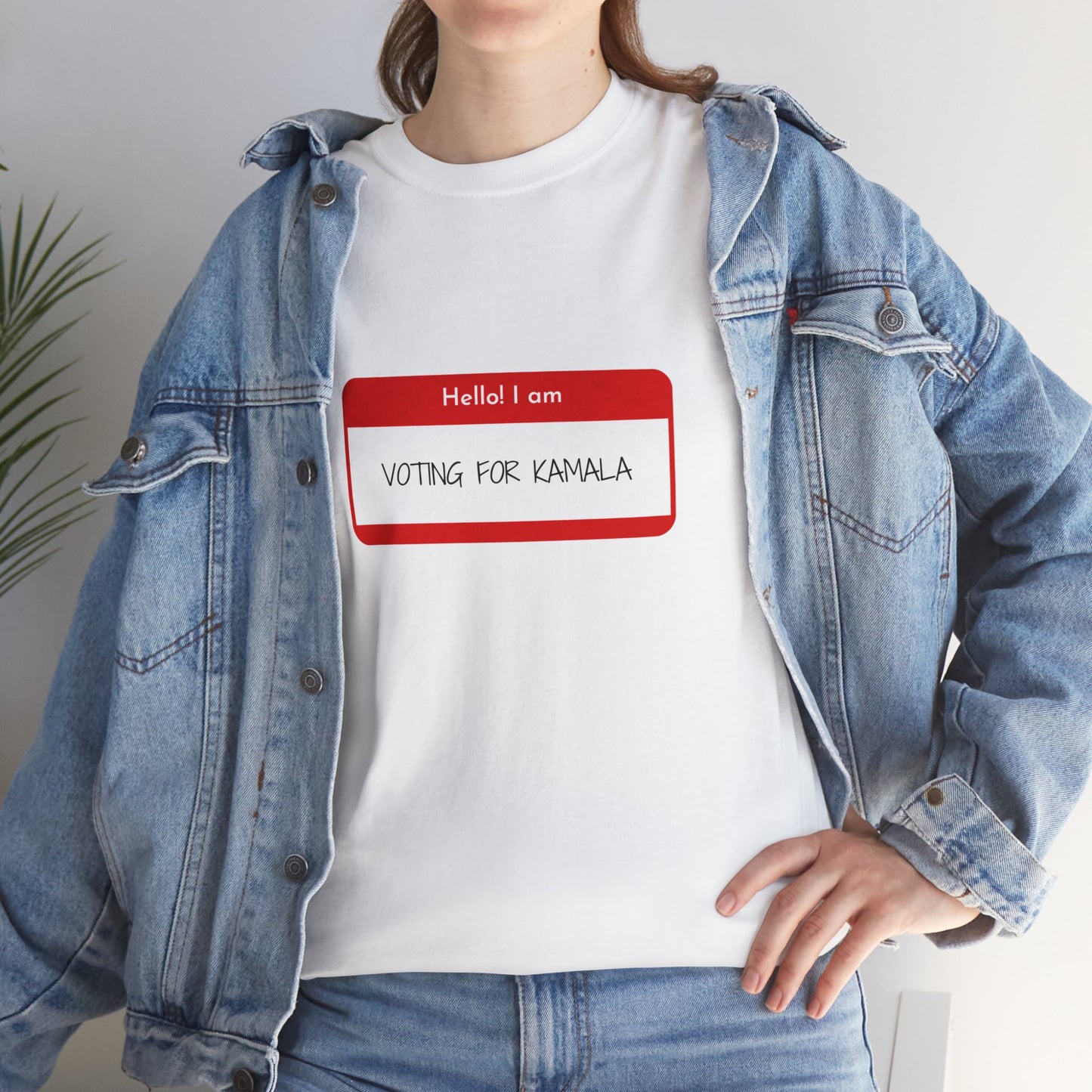 Hello I Am Voting For Kamala 2024 Funny Unisex Heavy Cotton Tee T-Shirt