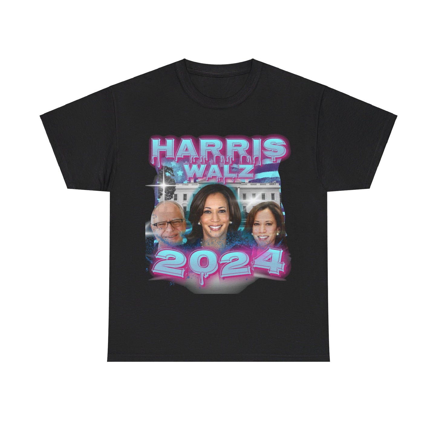 Blue & Pink Harris Walz 2024 Streetwear Design Unisex Heavy Cotton Tee Black T-Shirt