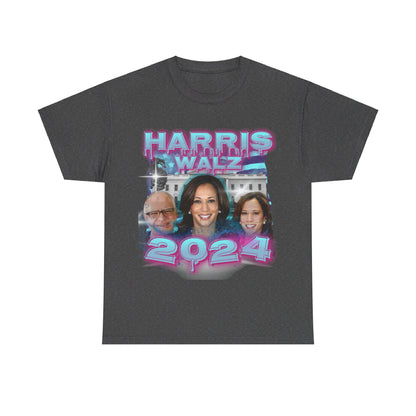 Blue & Pink Harris Walz 2024 Streetwear Design Unisex Heavy Cotton Tee Dark Heather T-Shirt