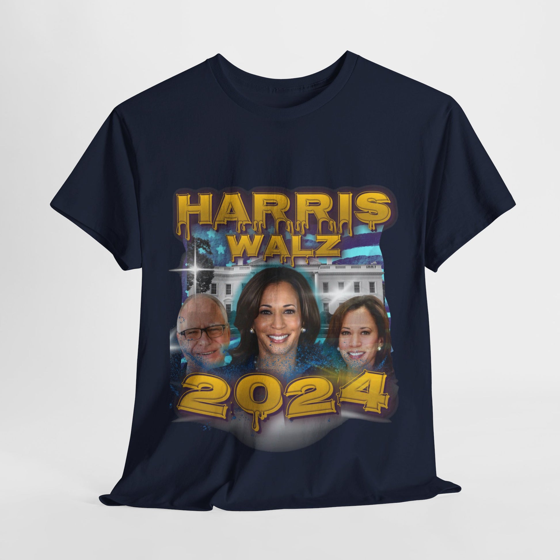 Green & Yellow Harris Walz 2024 Streetwear Design Unisex Tee T-Shirt