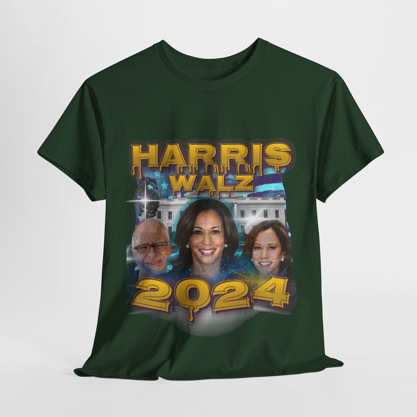 Green & Yellow Harris Walz 2024 Streetwear Design Unisex Tee T-Shirt