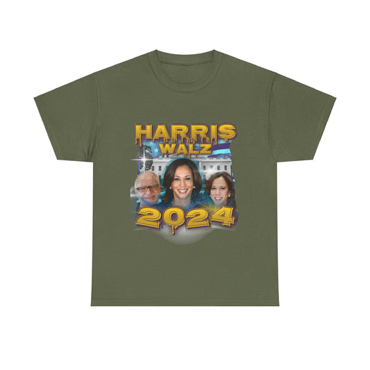 Green & Yellow Harris Walz 2024 Streetwear Design Unisex Tee Military Green T-Shirt