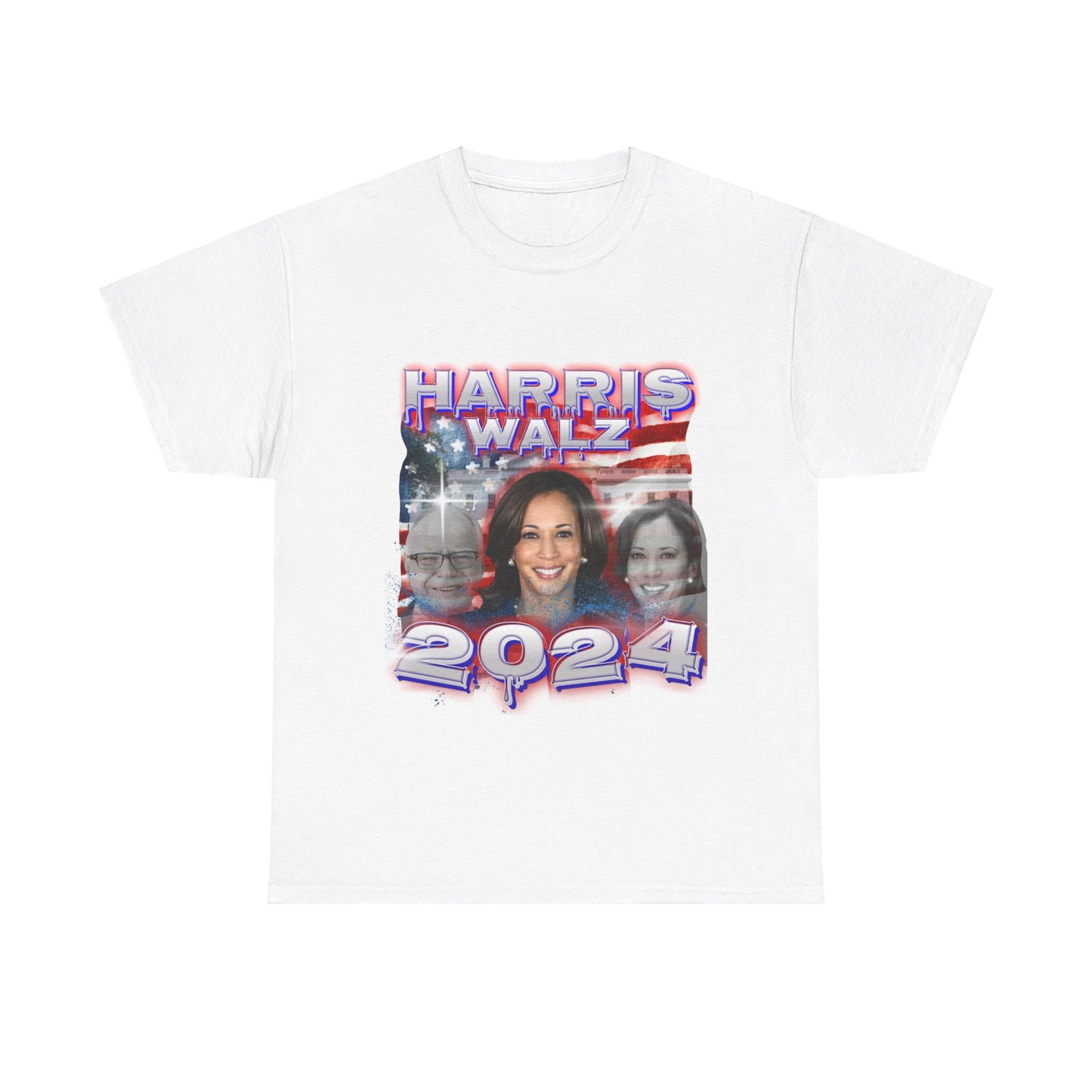 Red, White, and Blue Harris Walz 2024 Streetwear Design Unisex Tee White T-Shirt