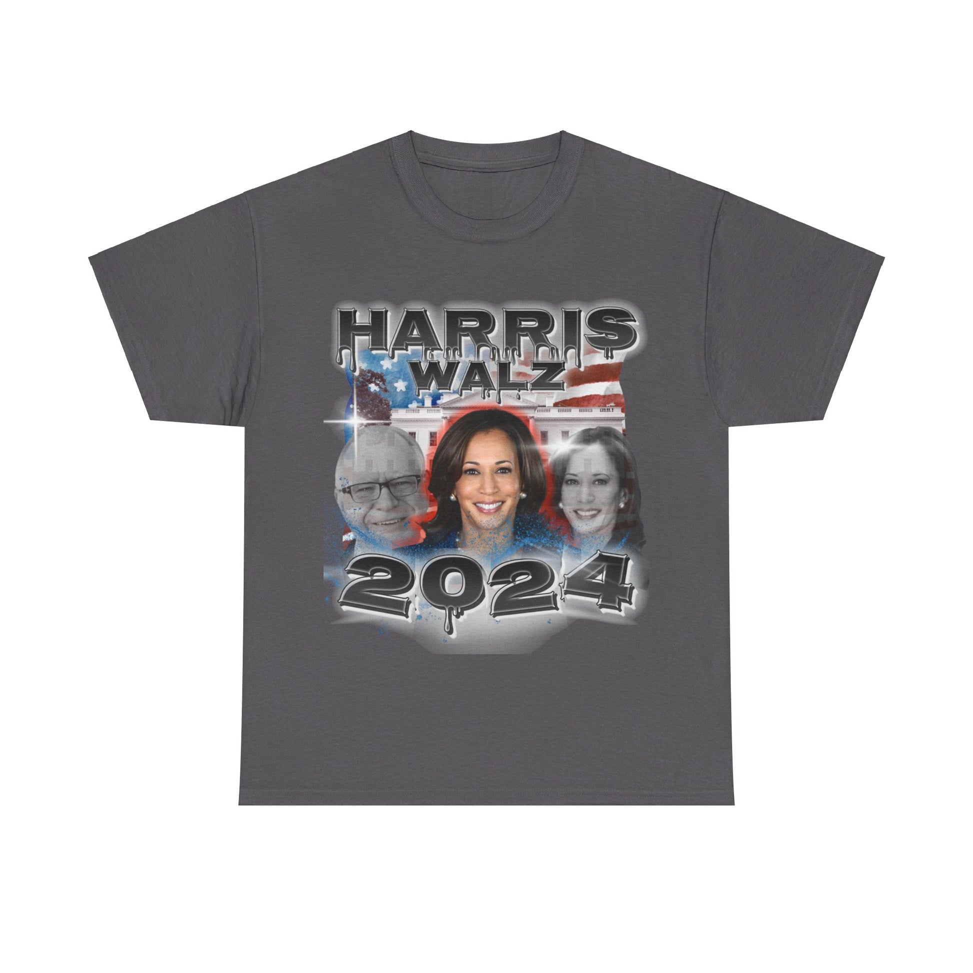 Classic Harris Walz 2024 Streetwear Design Unisex Heavy Cotton Tee Charcoal T-Shirt