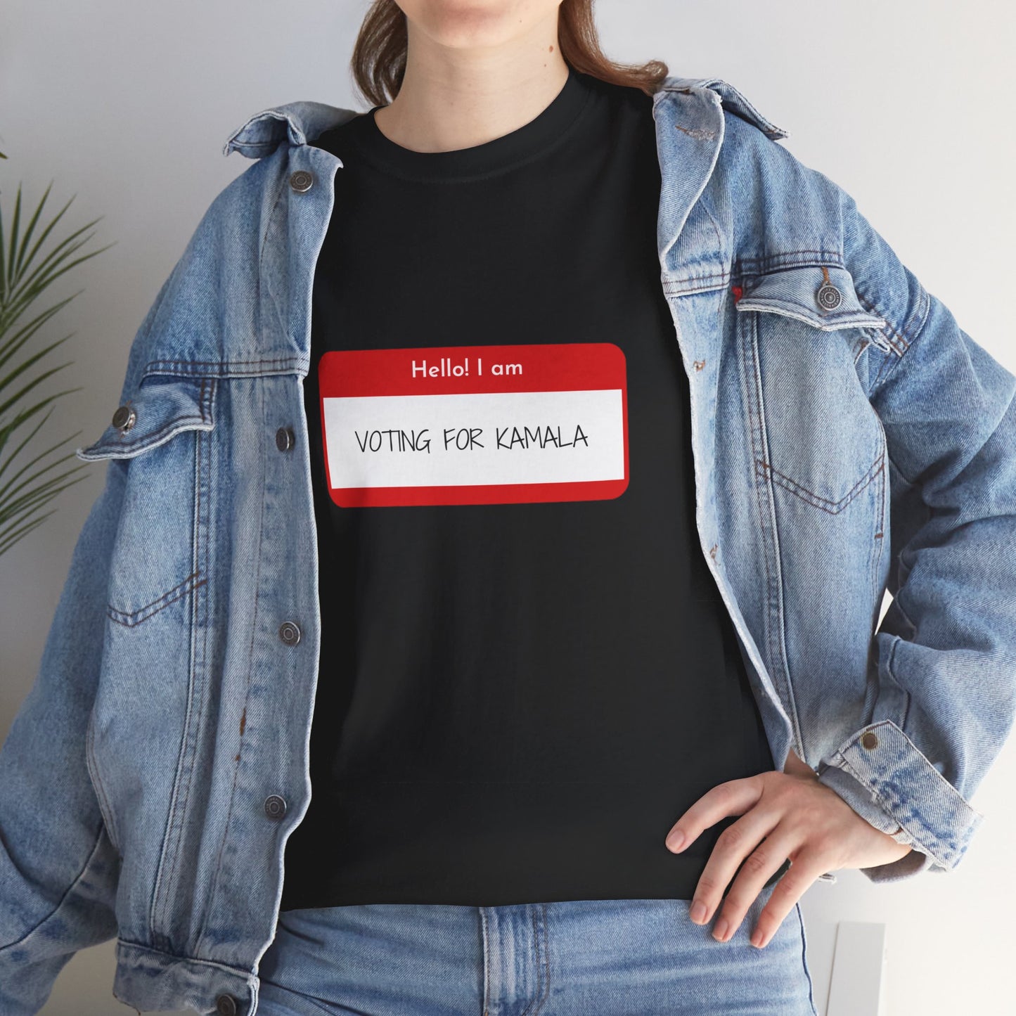 Hello I Am Voting For Kamala 2024 Funny Unisex Heavy Cotton Tee T-Shirt