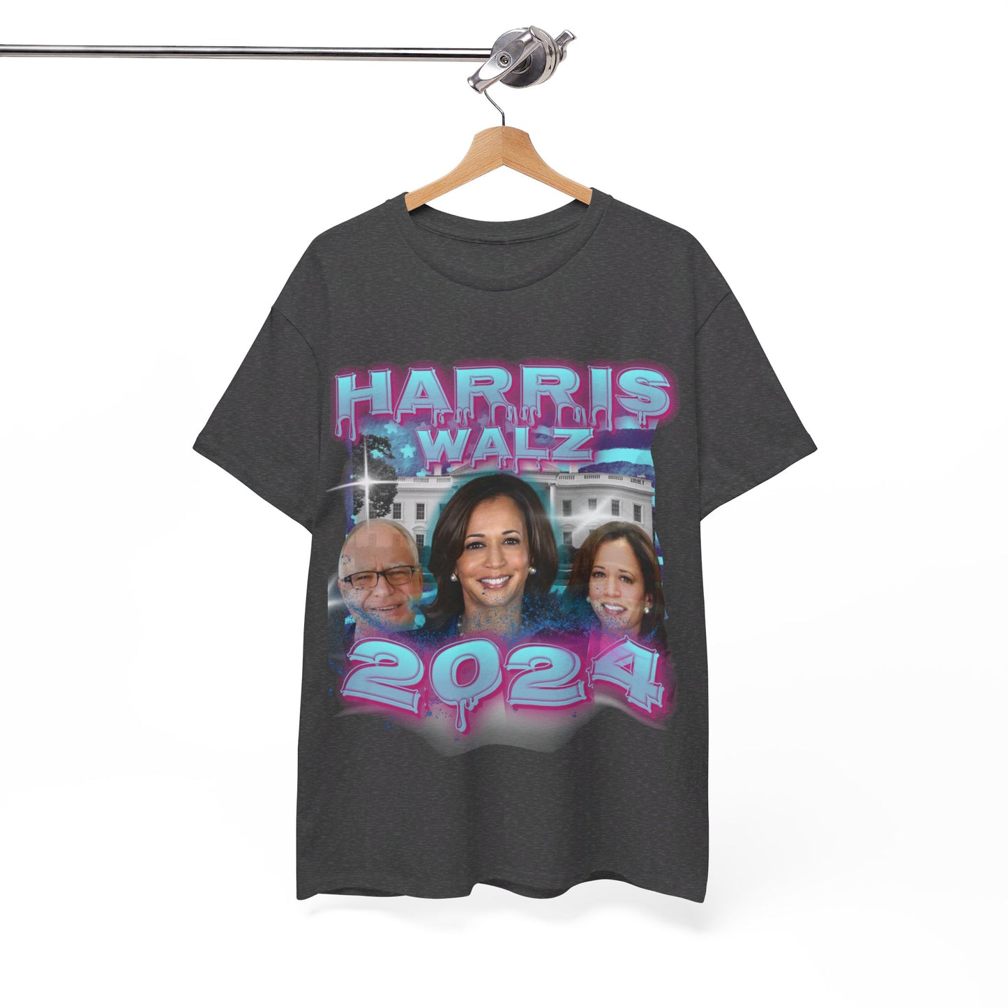 Blue & Pink Harris Walz 2024 Streetwear Design Unisex Heavy Cotton Tee T-Shirt