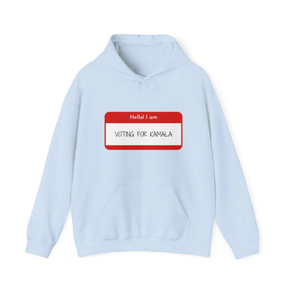 Hello I Am Voting For Kamala Unisex Heavy Blend™ Hooded Sweatshirt - Show Your Support Light Blue Hoodie