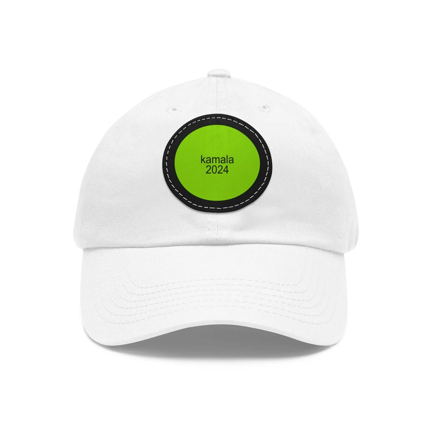 Kamala 2024 Brat Green Dad Hat with Leather Patch (Round) White Black patch Circle One size Hats