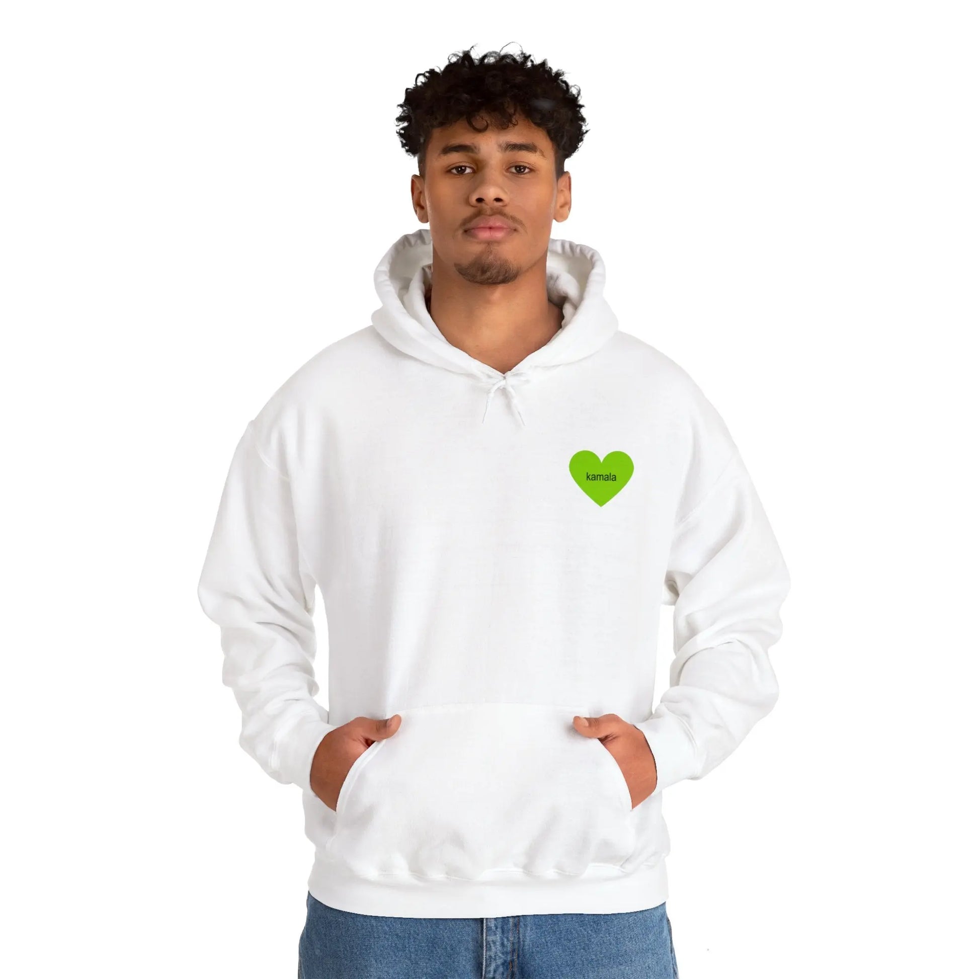 Kamala 2024 Brat Green Heart Logo Unisex Heavy Blend™ Hooded Sweatshirt White Hoodie